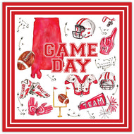 Handpainted Crimson and White Game Day State of Alabama with Football Icons Square Placemat