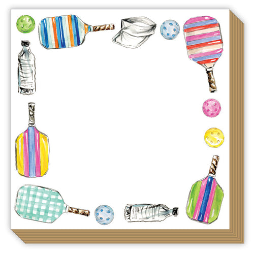 Colorful Pickleball Equipment Border Luxe Notepad