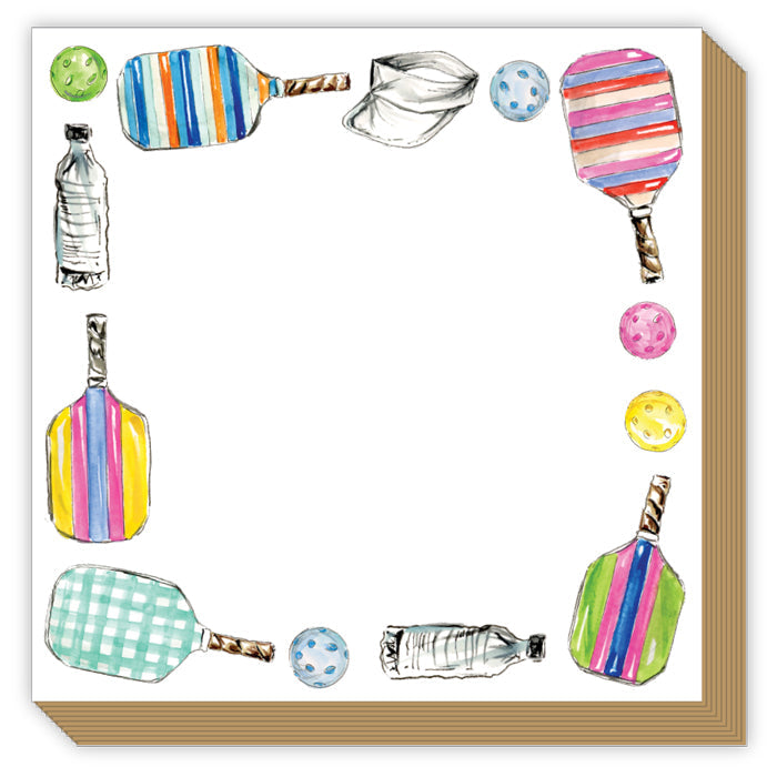 Colorful Pickleball Equipment Border Luxe Notepad