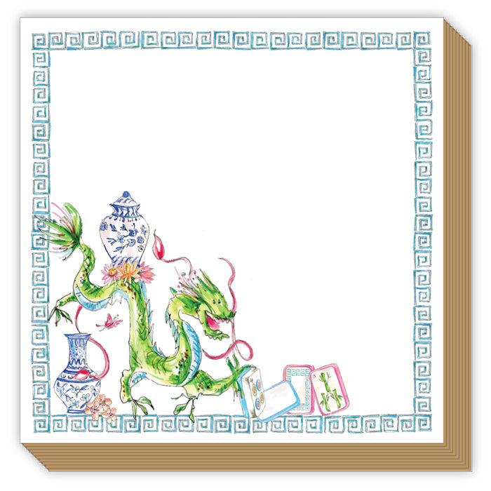 Mahjong Dragon Blue Chinoiserie Pots Luxe Notepad