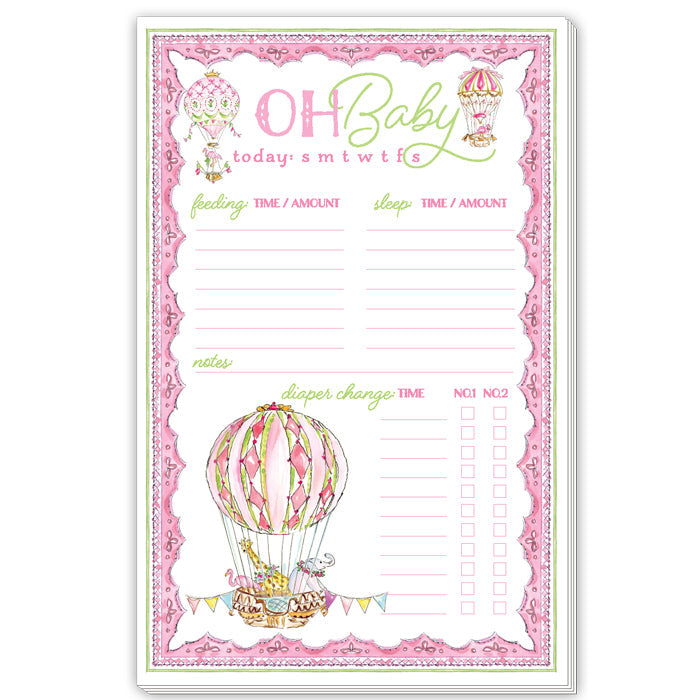 Pink Oh Baby Hot Air Balloons Daily Large Notepad