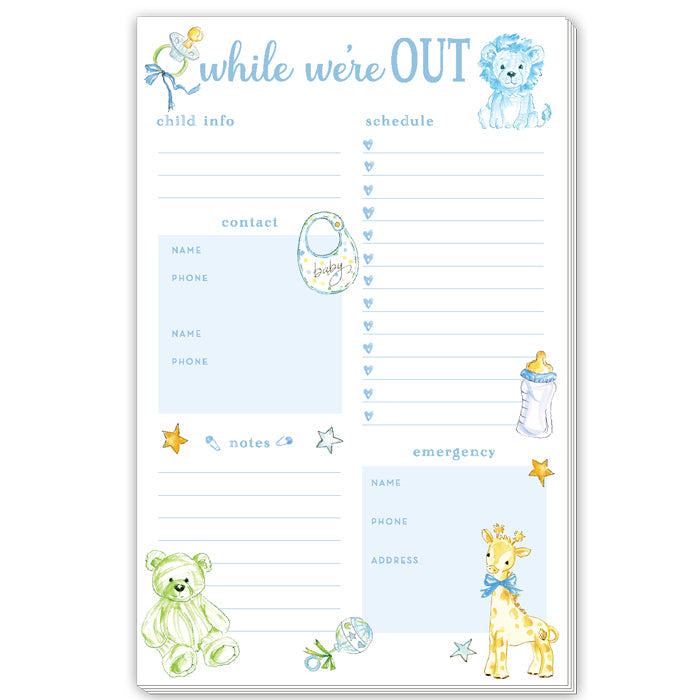 Blue While We're Out Babysitter Notes Large Notepad