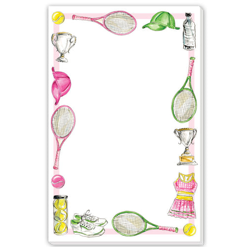 Hand Painted Pink Tennis Icons Border Large Notepad