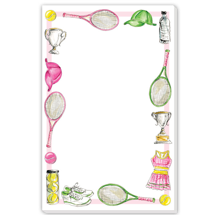 Hand Painted Pink Tennis Icons Border Large Notepad