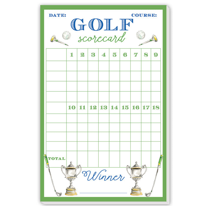 Hand Painted Green Golf Scorecard Large Notepad