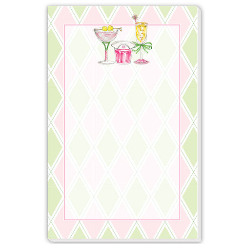 Tennis Cocktails Pink Green Argyle Background Large Notepad