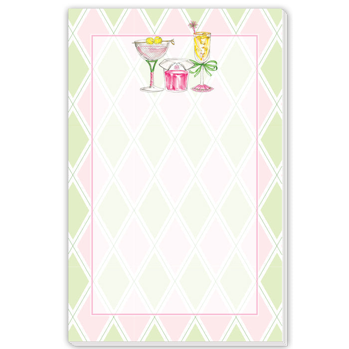 Tennis Cocktails Pink Green Argyle Background Large Notepad