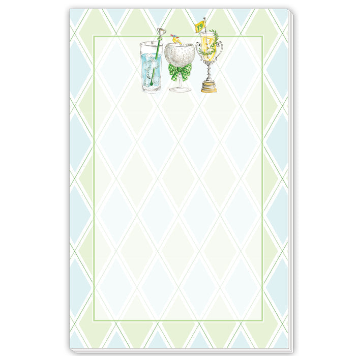 Golf Cocktails Blue Green Argyle Background Large Notepad