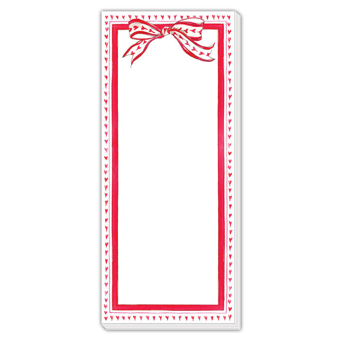 Hand Painted Bow with Heart Border Skinny Notepad