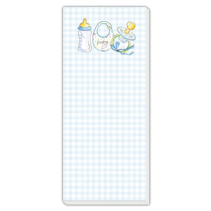 Baby Bottle, Big And Paci On Blue Gingham Skinny Notepad