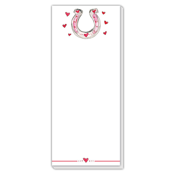 Hand Painted Horseshoe with Red Hearts Skinny Notepad