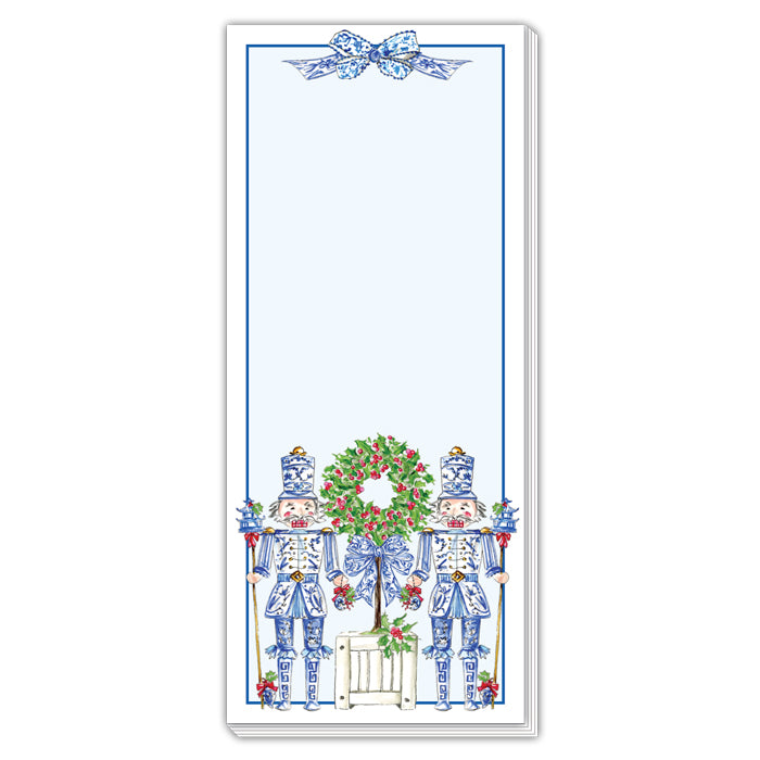 Blue Chinoiserie Nutcrackers with Topiary Skinny Notepad
