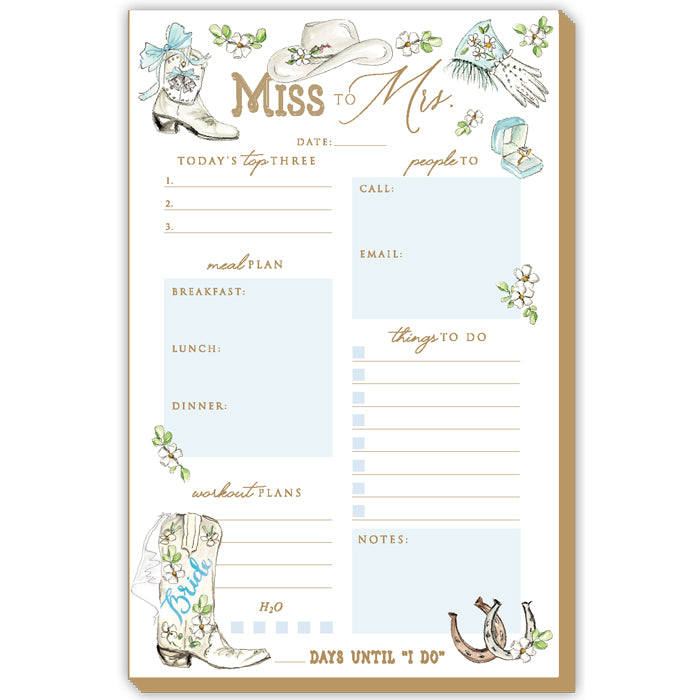 Miss To Mrs. Western Wedding Icons Luxe Large Notepad