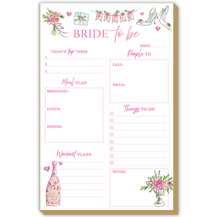 Hand Painted Pink Bride To Be Agenda Luxe Large Notepad