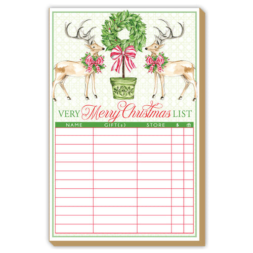 Very Merry Christmas List Deer with Holly Luxe Large Notepad