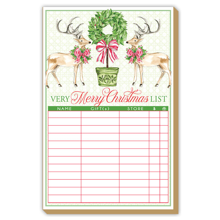 Very Merry Christmas List Deer with Holly Luxe Large Notepad