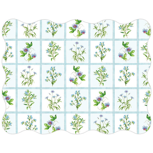 Blue Botanical Windowpane Posh Die-Cut Placemats