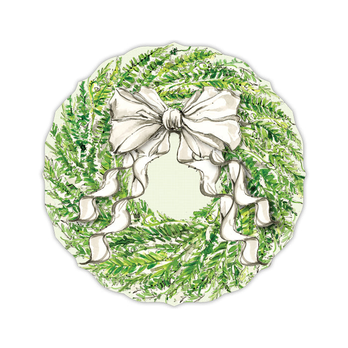 Boxwood Green Wreath with White Bow Posh Die-Cut Placemats
