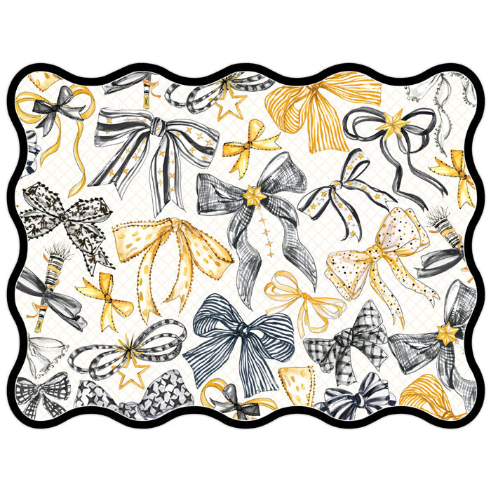 New Years Black and Gold Bows Posh Die-Cut Placemats