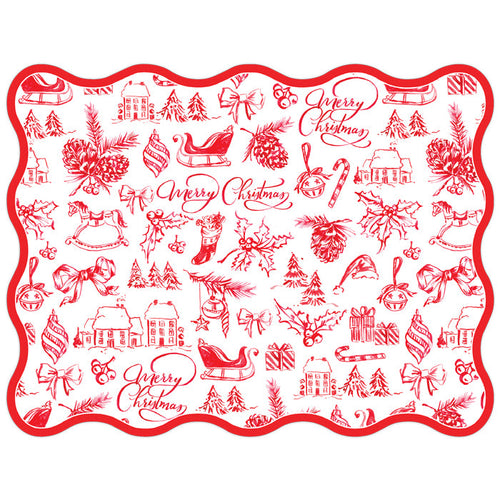 Red Christmas Toile Posh Die-Cut Placemats