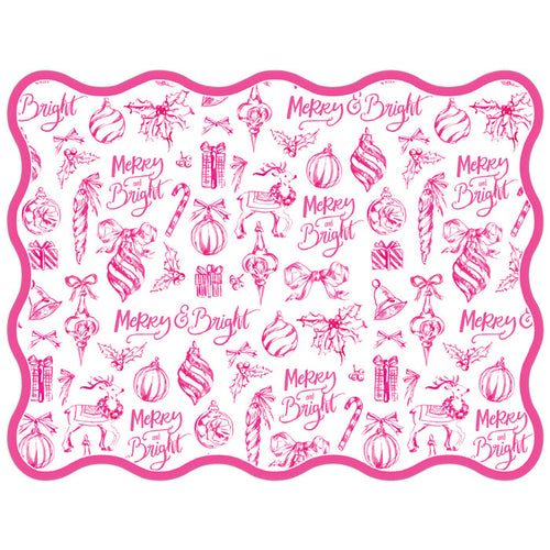 Pink Christmas Toile Posh Die-Cut Placemats