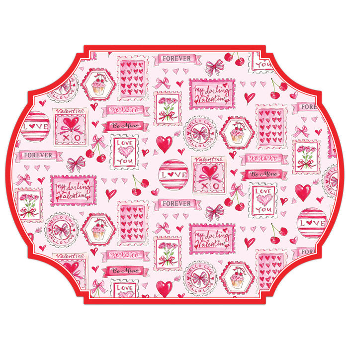 Valentines Stamps Hearts and Cherries Posh Die-Cut Placemat