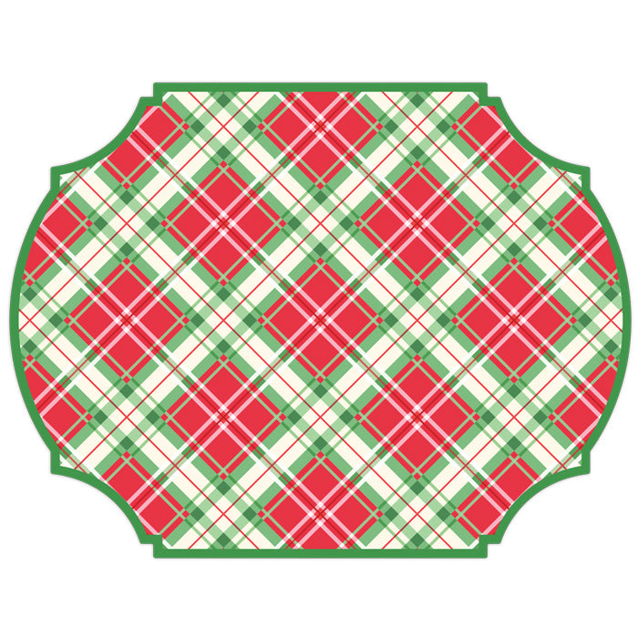 Lauren Dunn Bright Red and Green Christmas Plaid Posh Die-Cut Placemats