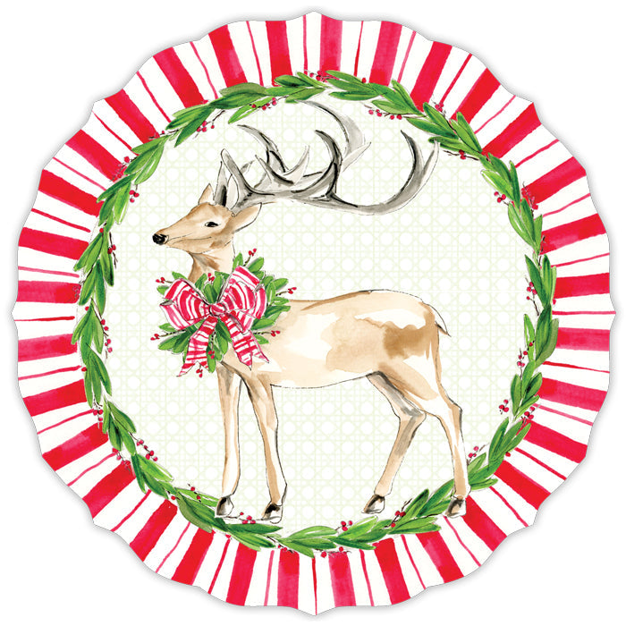 Christmas Deer with Wreath Round Posh Die-Cut Placemats