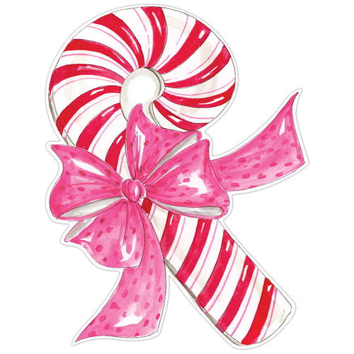 Red Pink Striped Candy Cane with Polka Dot Pink Bow Posh Die-Cut Placemat