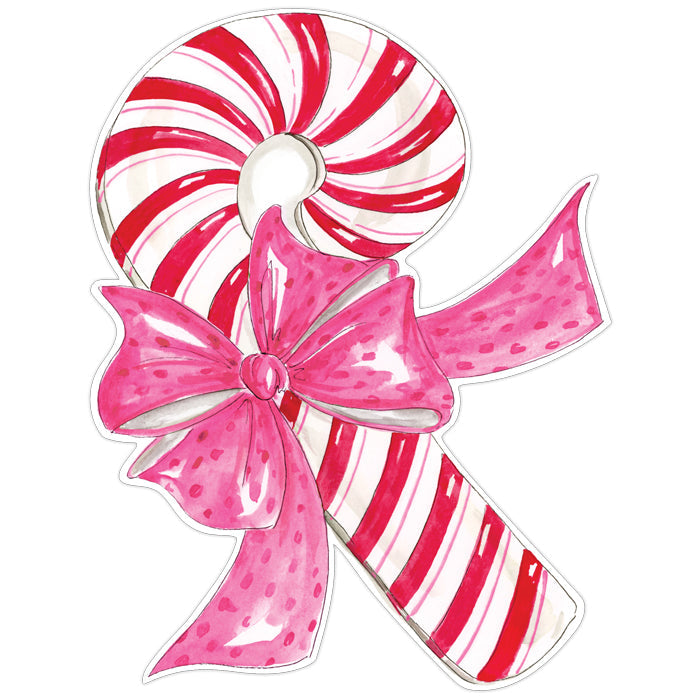 Red Pink Striped Candy Cane with Polka Dot Pink Bow Posh Die-Cut Placemat