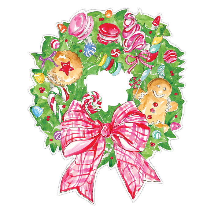 Christmas Treat Wreath with Pink and Red Bow Posh Die-Cut Placemats
