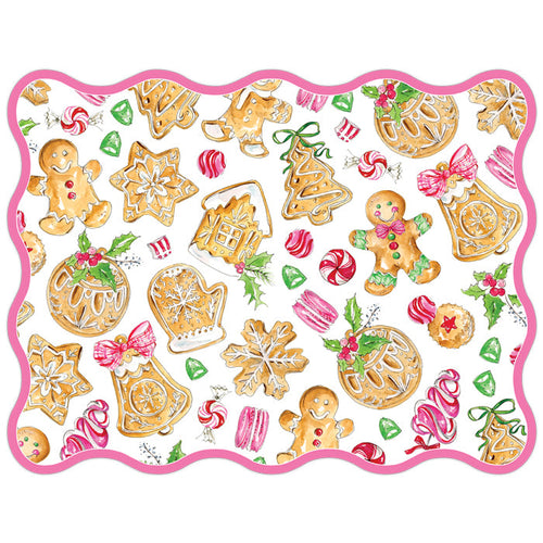Gingerbread Cookies and Treats Pattern Pink Wavy Edge Posh Die-Cut Placemats