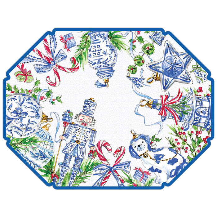 Blue Chinoiserie Ornaments Border Posh Die-Cut Placemats