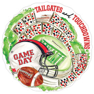 Handpainted Red and Black Tailgates and Touchdowns Stadium Round Posh Die-Cut Placemat