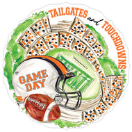 Handpainted Orange and Black Tailgates and Touchdowns Stadium Round Posh Die-Cut Placemat