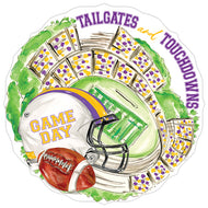 Handpainted Purple and Yellow Tailgates and Touchdowns Stadium Round Posh Die-Cut Placemat
