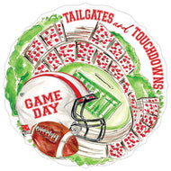Handpainted Crimson and White Tailgates and Touchdowns Stadium Round Posh Die-Cut Placemat