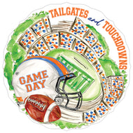 Handpainted Orange and Blue Tailgates and Touchdowns Stadium Round Posh Die-Cut Placemat