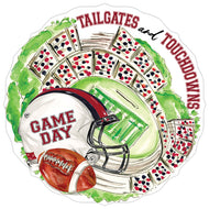 Handpainted Maroon and Black Tailgates and Touchdowns Stadium Round Posh Die-Cut Placemat