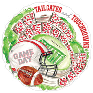 Handpainted Scarlet Red and Gray Tailgates and Touchdowns Stadium Round Posh Die-Cut Placemat