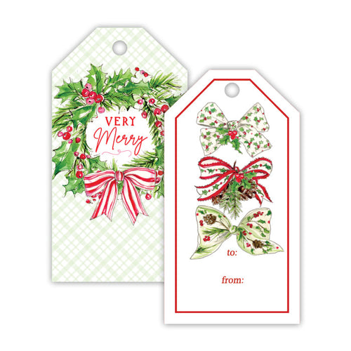 Red & Green Christmas Bows Gift Tags