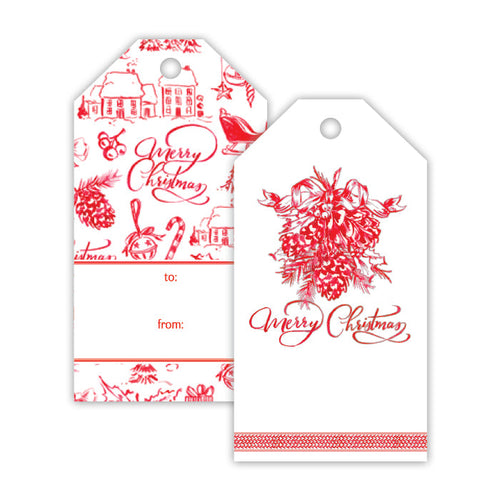 Red Christmas Toile Gift Tags