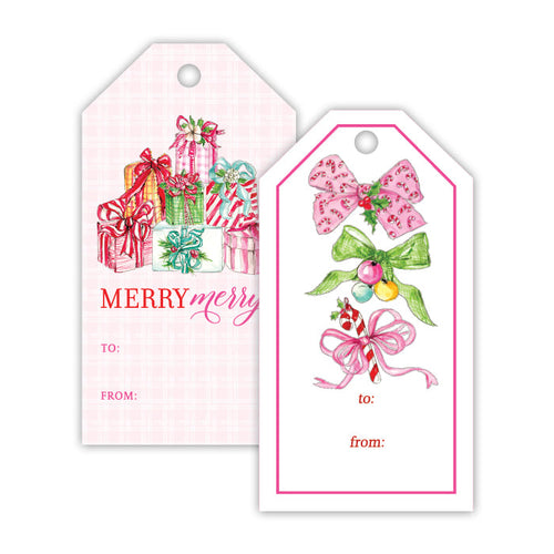 Vintage Pink Christmas Bows Gift Tags