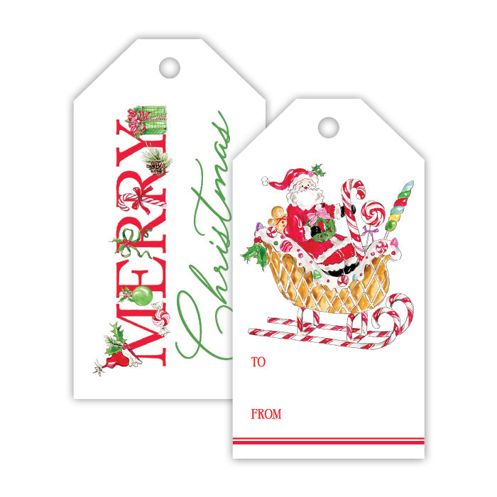 Santa Gingerbread Sleigh Holiday Gift Tag Set