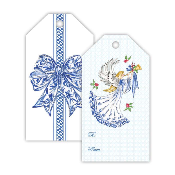 Blue Angel & Blue Chinoiserie Bow Gift Tag Set