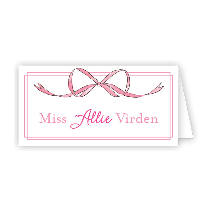 Hand Painted Pink Bow and Border Place Cards
