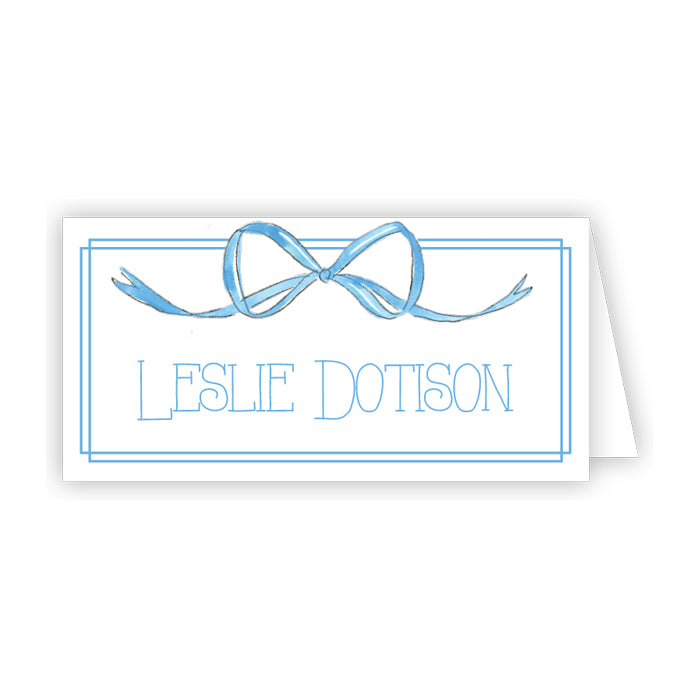 Hand Painted Blue Bow and Border Place Cards