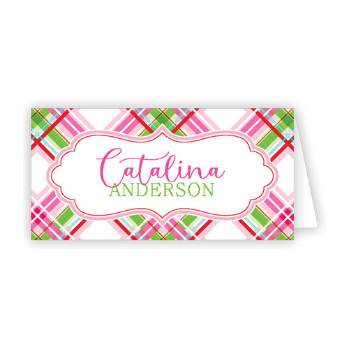 Vintage Pink Plaid Place Cards