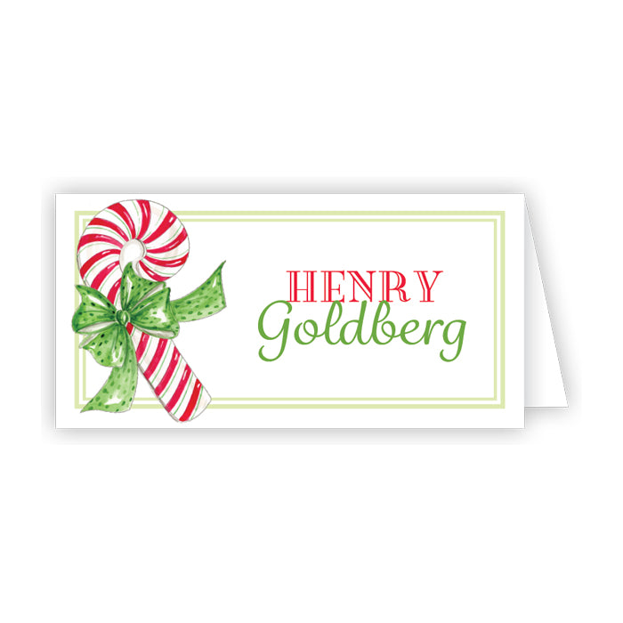 Red and Green Stiped Candycane with Polka Dot Green Bow Place Cards