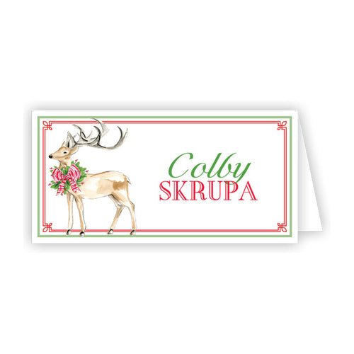 Deer with Christmas Wreath and Red Striped Bow Place Cards